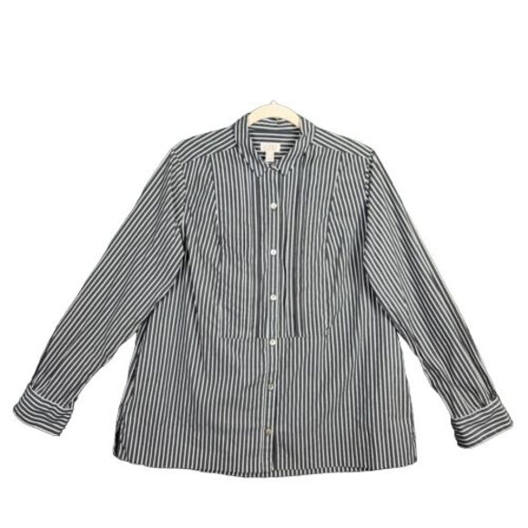 LOGO by Lori Goldstein Tops - LOGO Lori Goldstein Gray Striped Long Sleeve Button Up Shirt Academia SIZE 6